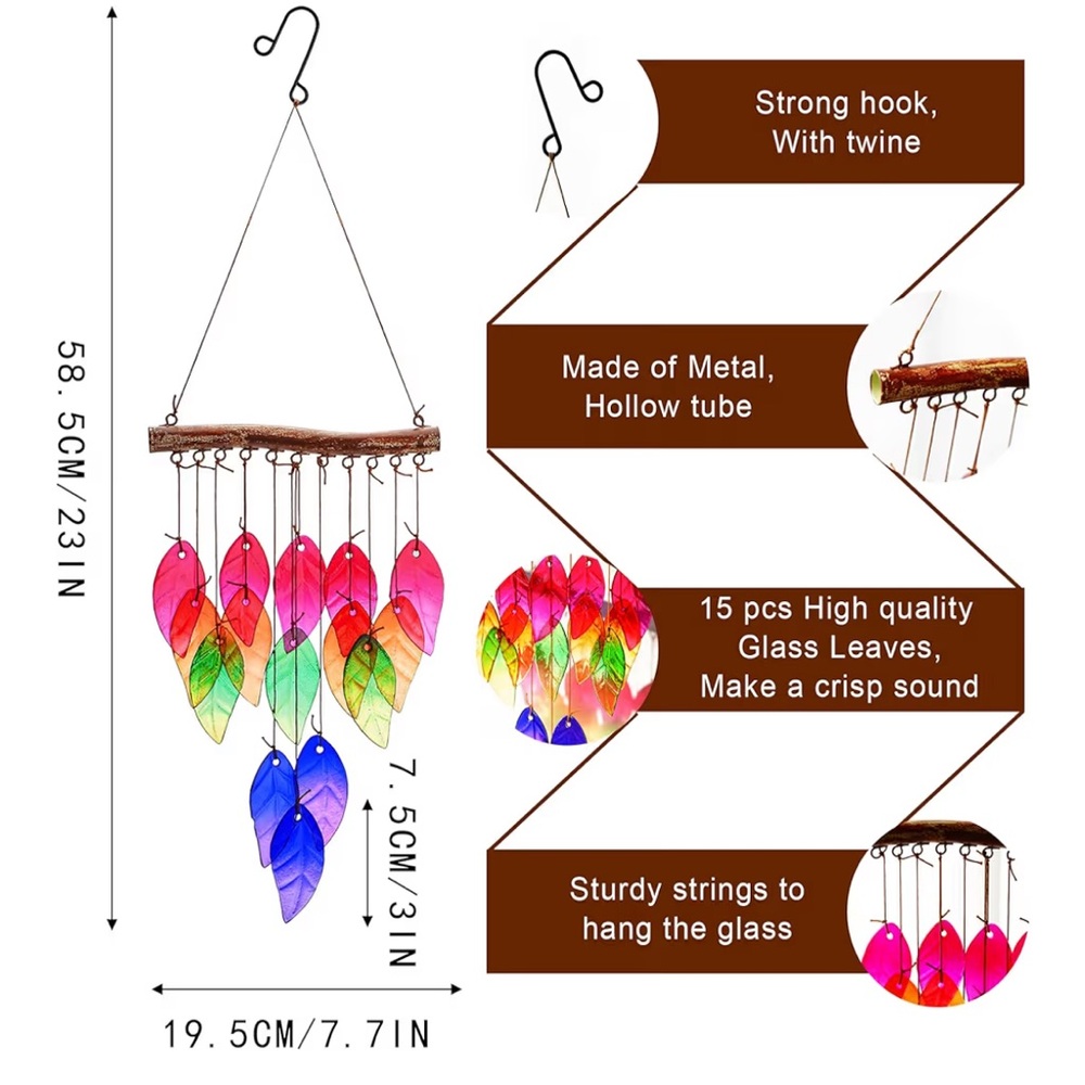 Colorful Leaf Glass Wind Chime - Picture 8 of 8